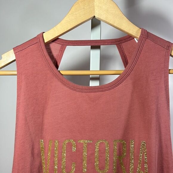 VICTORIA’S SECRET SPORT Women’s Open Back Tank Top Salmon/Gold Size Large - Picture 5 of 9